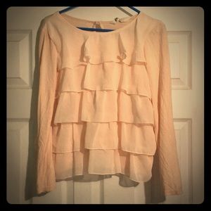 H&M Ruffled Blush Pink Long Sleeve Knit Shirt